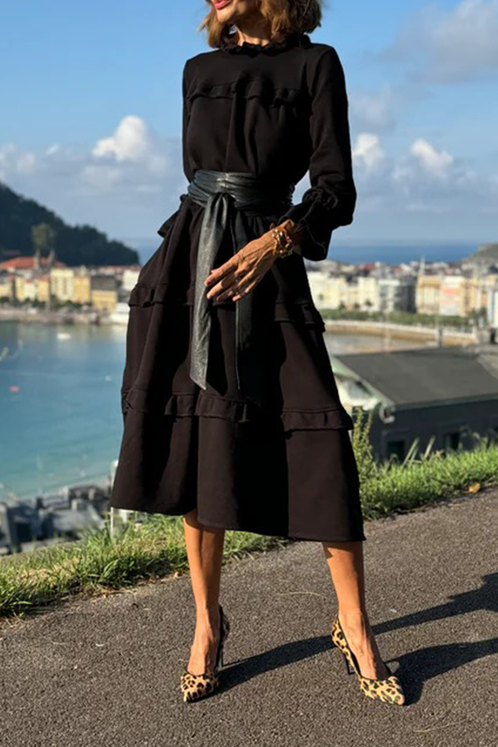 Ladies' Round Neck Solid Color Splicing Casual Loose Fit Dress