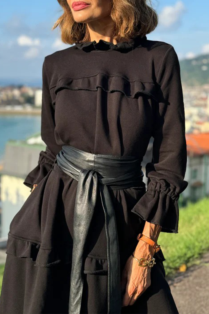 Ladies' Round Neck Solid Color Splicing Casual Loose Fit Dress