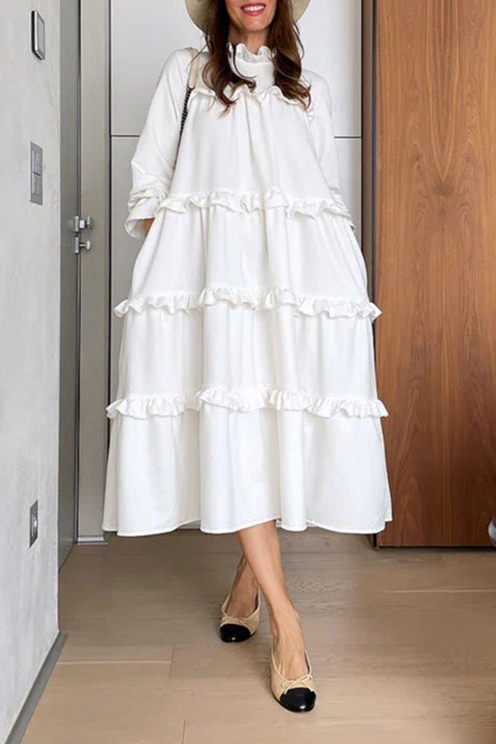 Ladies' Round Neck Solid Color Splicing Casual Loose Fit Dress