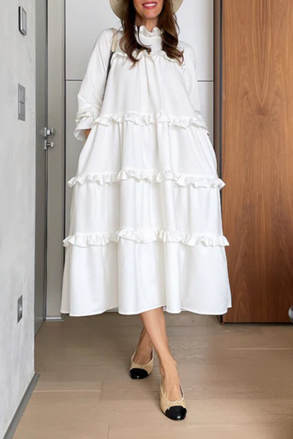 Ladies' Round Neck Solid Color Splicing Casual Loose Fit Dress