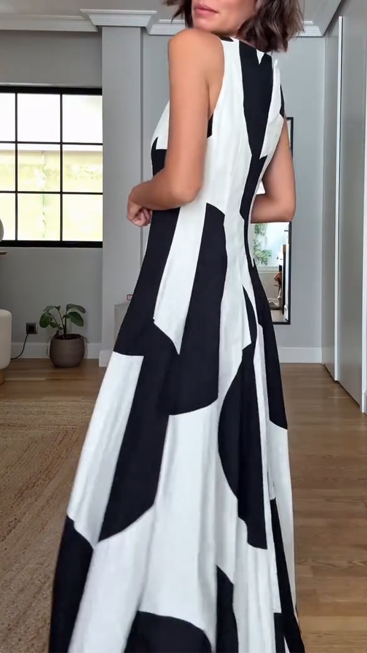 Women's Round Neck Printed Loose Casual Dress