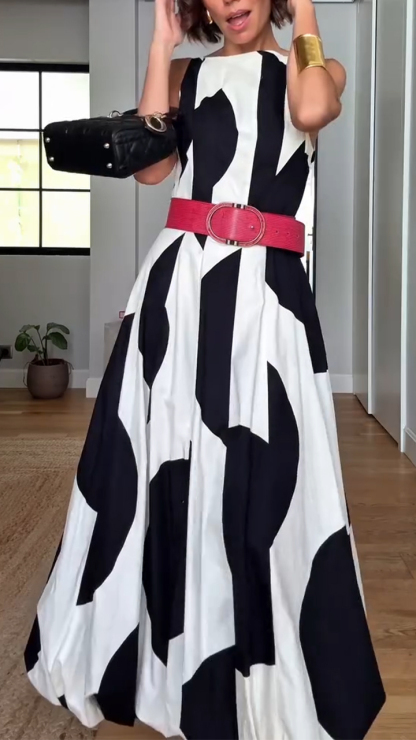 Women's Round Neck Printed Loose Casual Dress