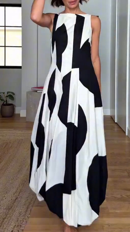 Women's Round Neck Printed Loose Casual Dress