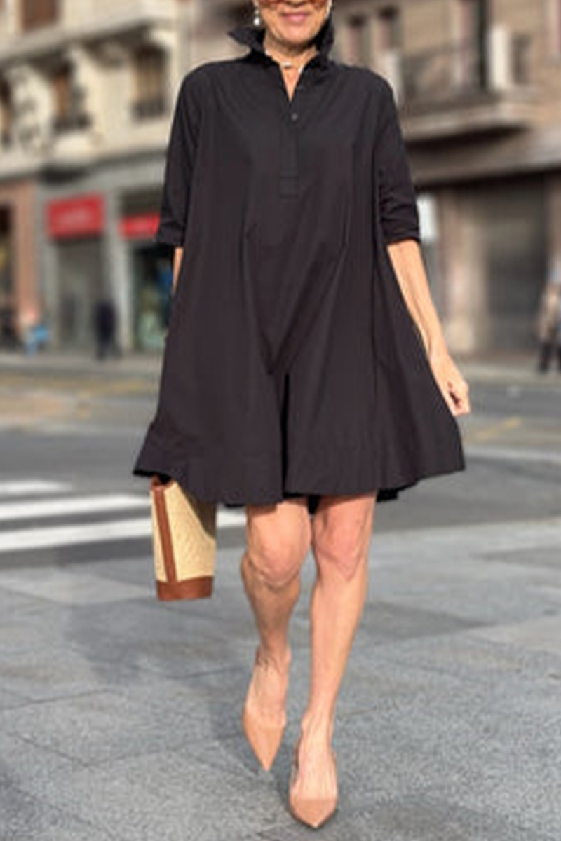 Ladies' Collar Solid Color Loose Casual Dress