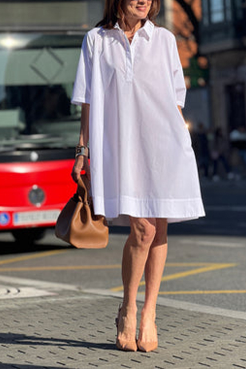Ladies' Collar Solid Color Loose Casual Dress