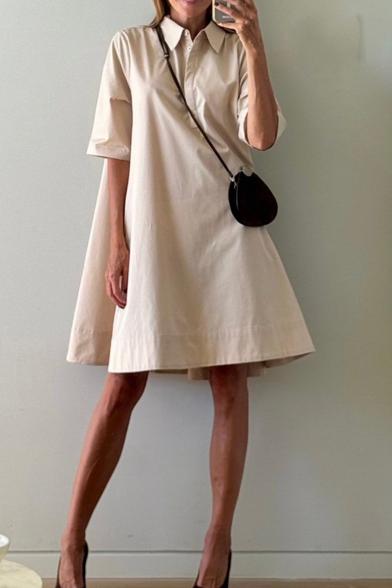 Ladies' Collar Solid Color Loose Casual Dress