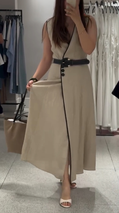 Ladies' V-neck Slit Leisure Dress