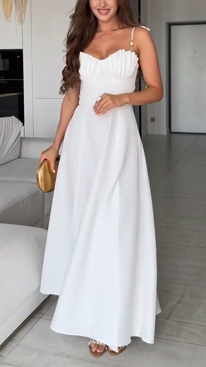 Ladies' Suspender Solid Color Splicing Slit Elegant Casual Dress