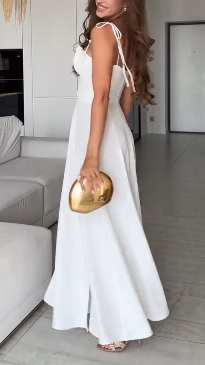 Ladies' Suspender Solid Color Splicing Slit Elegant Casual Dress