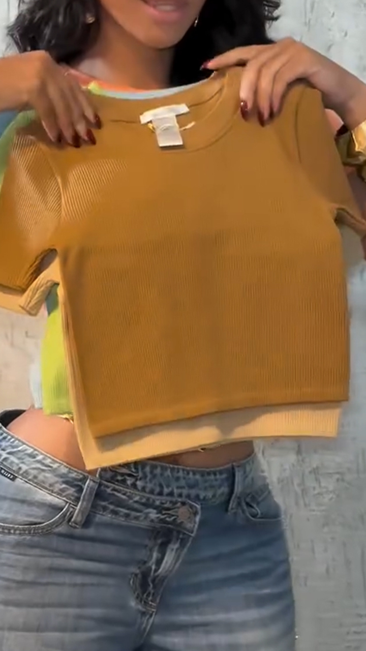 Women's Round Neck Solid Color Short Casual Tops