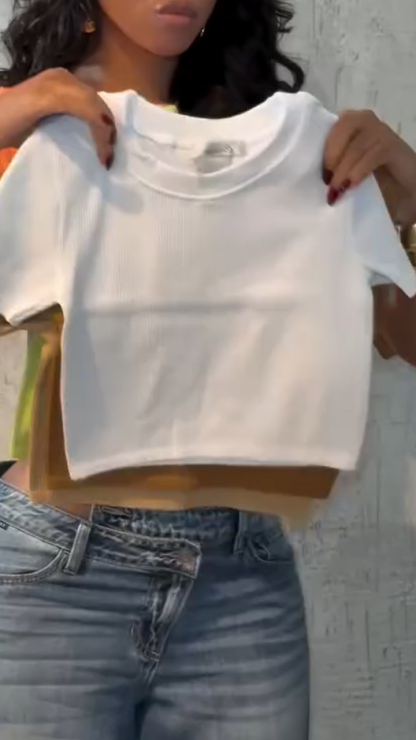 Women's Round Neck Solid Color Short Casual Tops