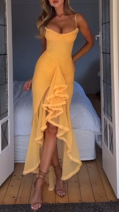 Women's Suspender Tube Top Pleated Waist Irregular Temperament Dress