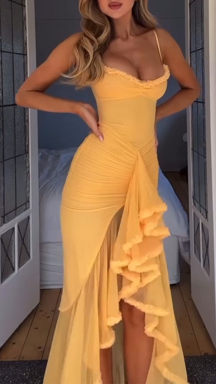 Women's Suspender Tube Top Pleated Waist Irregular Temperament Dress