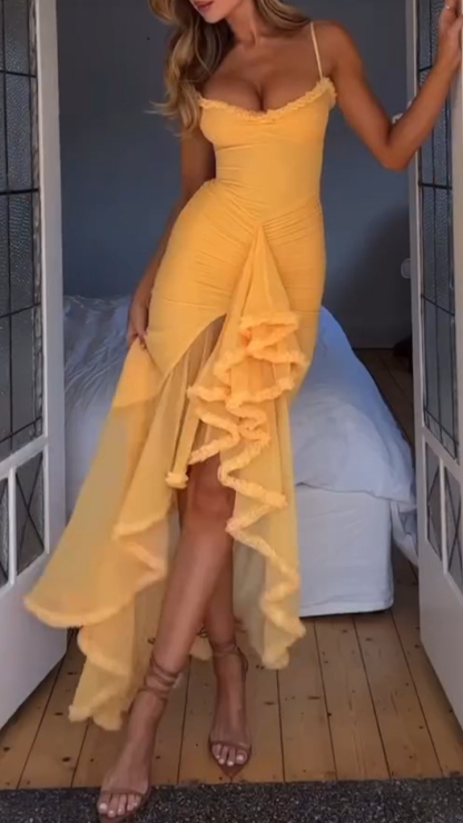 Women's Suspender Tube Top Pleated Waist Irregular Temperament Dress