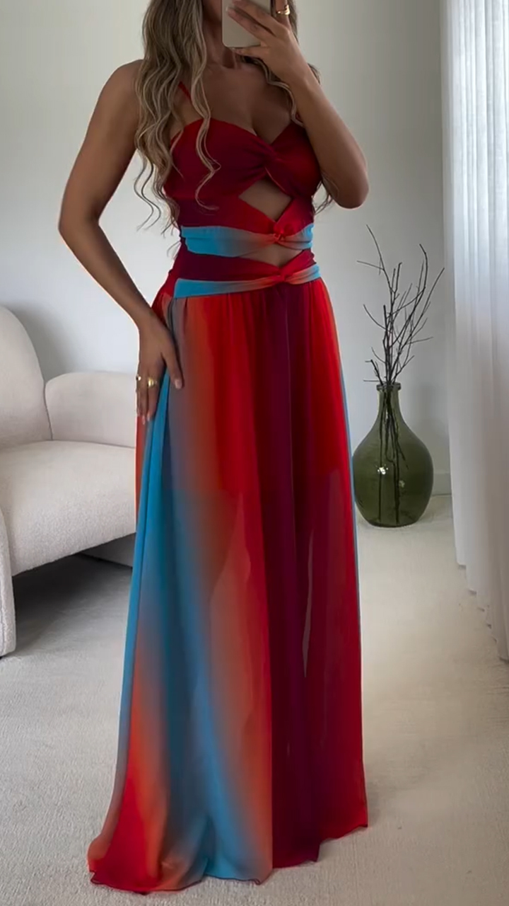 Women's Gradient Chiffon Hollow Pleated Holiday Dress