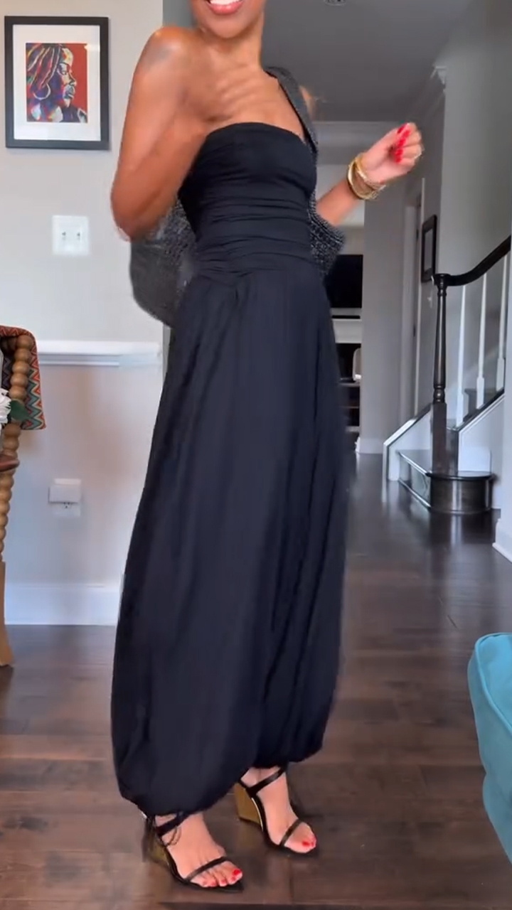 Ladies' Strapless Solid Color Patchwork Casual Jumpsuit