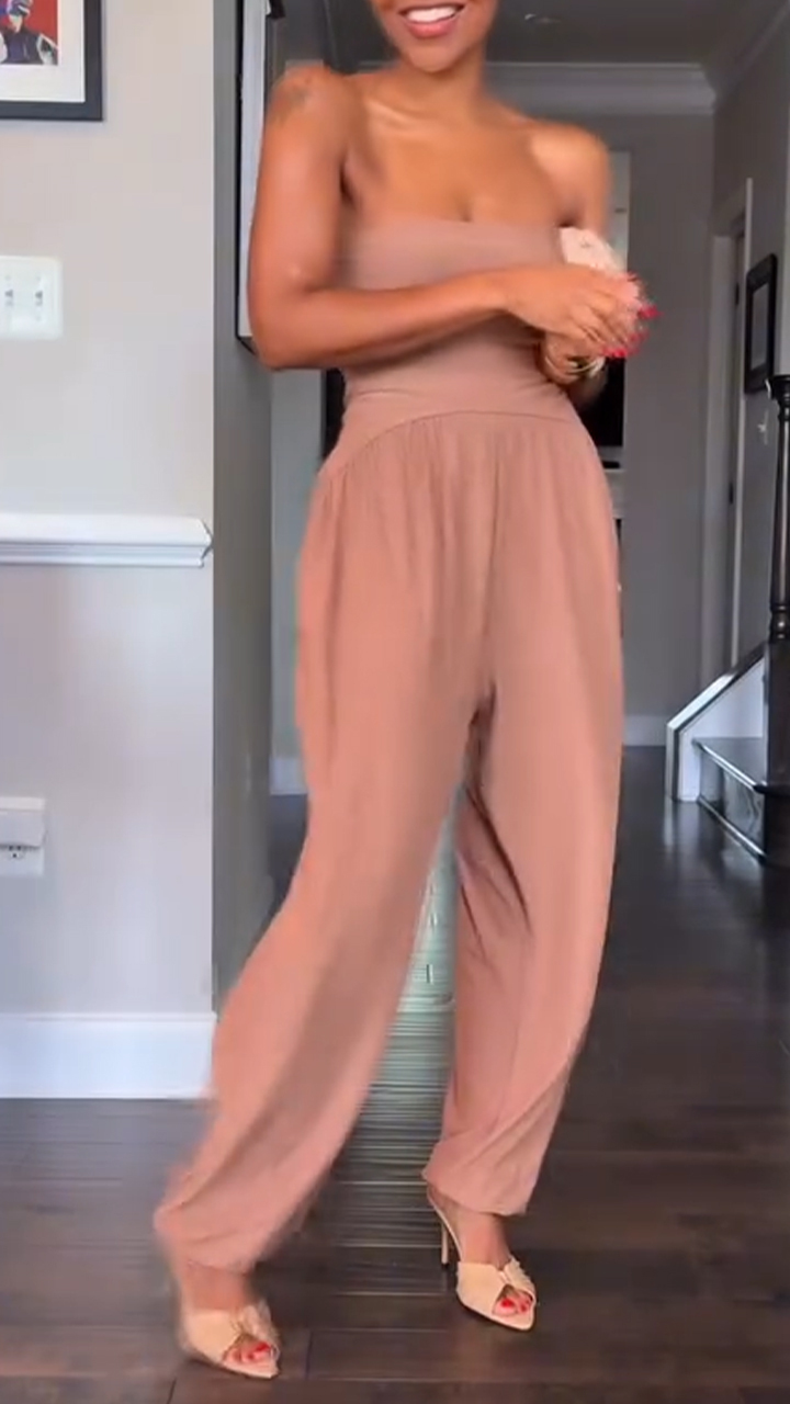 Ladies' Strapless Solid Color Patchwork Casual Jumpsuit