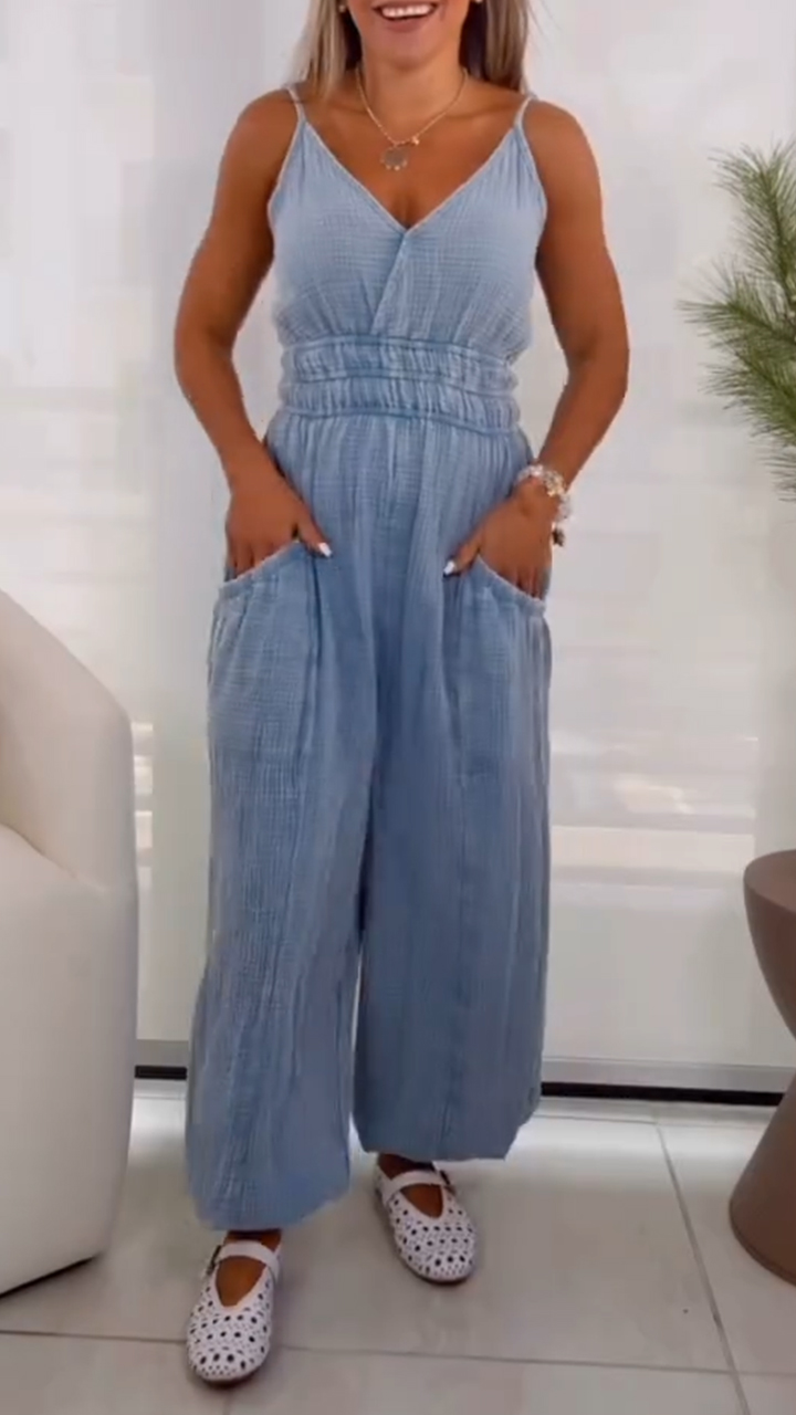 Ladies' Spaghetti Strap Patchwork Casual Jumpsuit