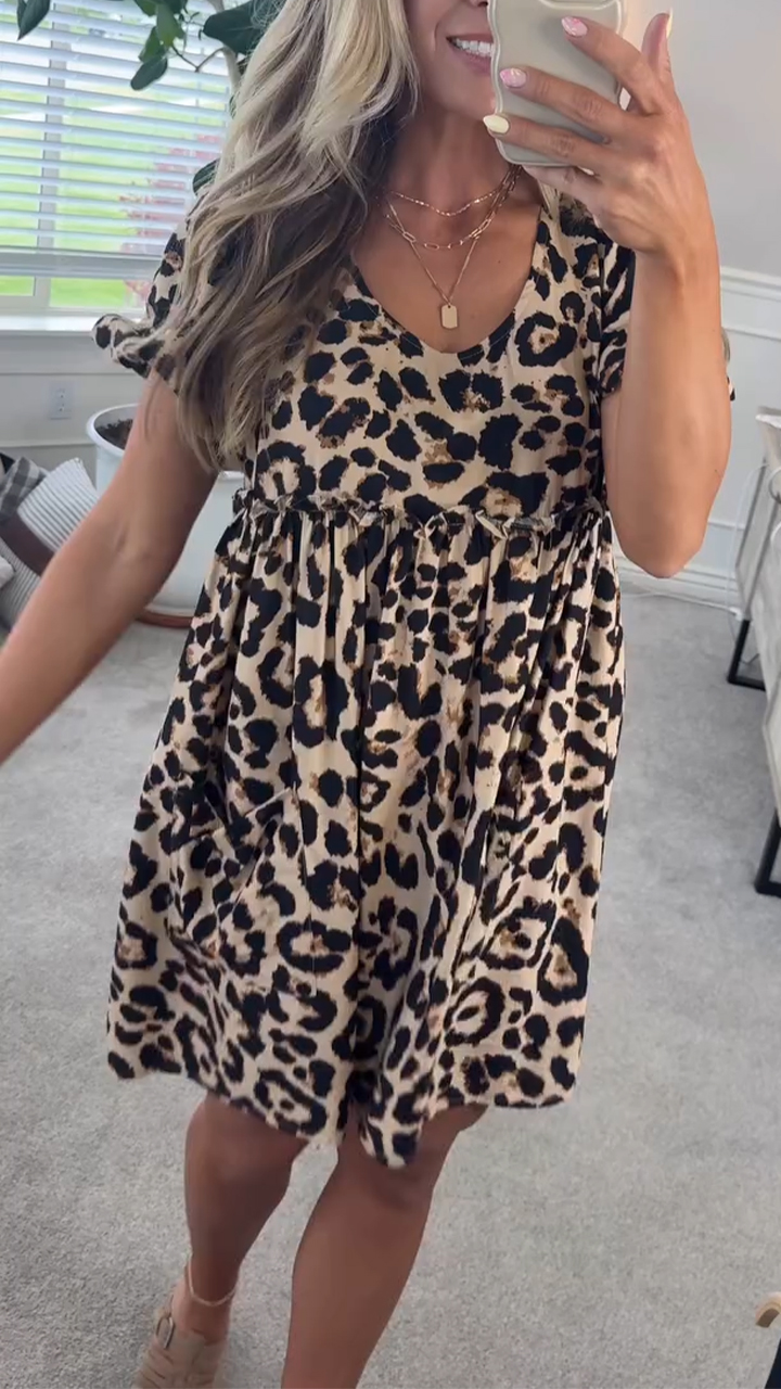 Ladies' Round Neck Printed Leopard Print Casual Dress