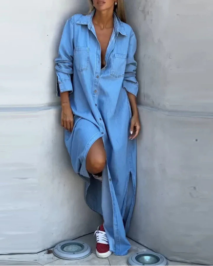 Ladies' Lapel Buckle Split Casual and Relaxed Dress