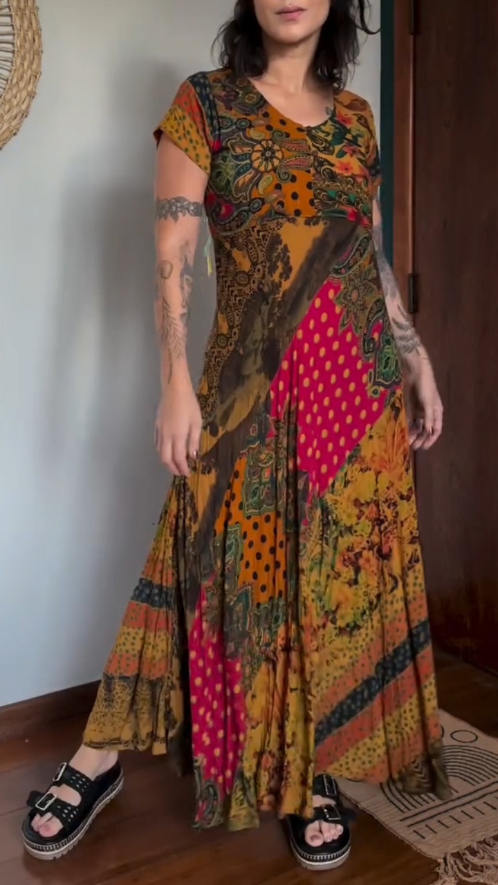 Ladies' Round Neck Printed Casual Dress