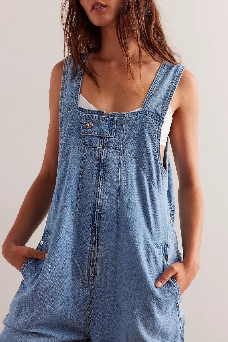 Ladies' Shoulder Strap Hollow Zipper Casual Jumpsuit