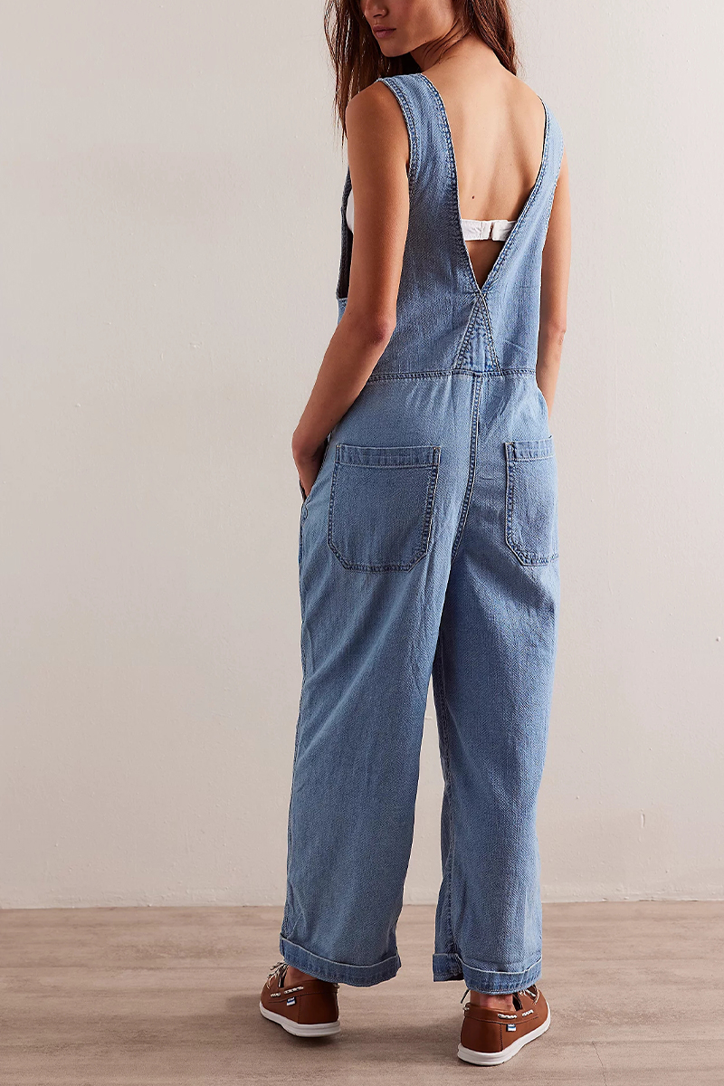 Ladies' Shoulder Strap Hollow Zipper Casual Jumpsuit