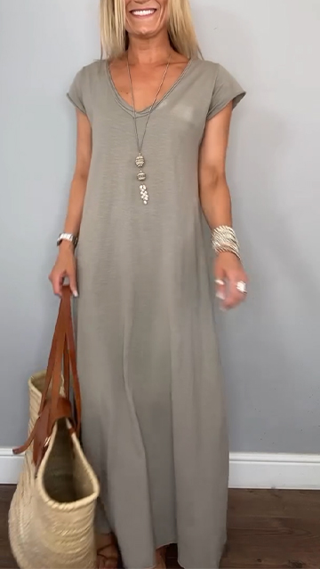 Women's Round Neck Solid Color Loose Casual Dress