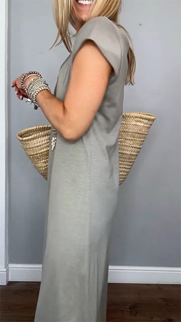 Women's Round Neck Solid Color Loose Casual Dress