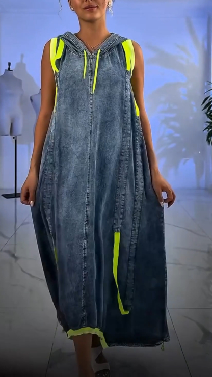 Ladies' Round Neck with Hat Splicing Casual and Loose Fit Dress