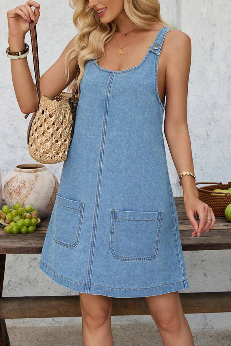 Ladies' Round Neck Patchwork Solid Color Casual Dress