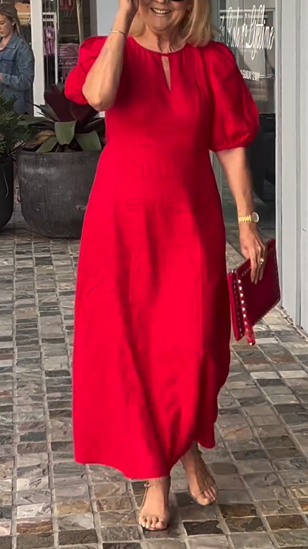 Ladies Round Neck Lantern Sleeve Loose Casual Dress