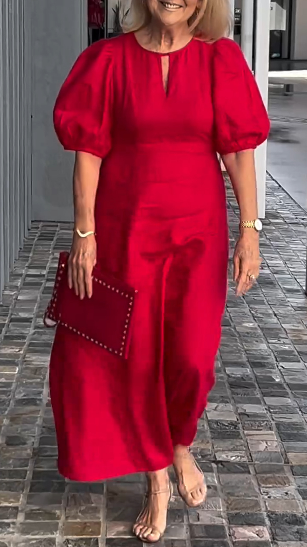 Ladies Round Neck Lantern Sleeve Loose Casual Dress