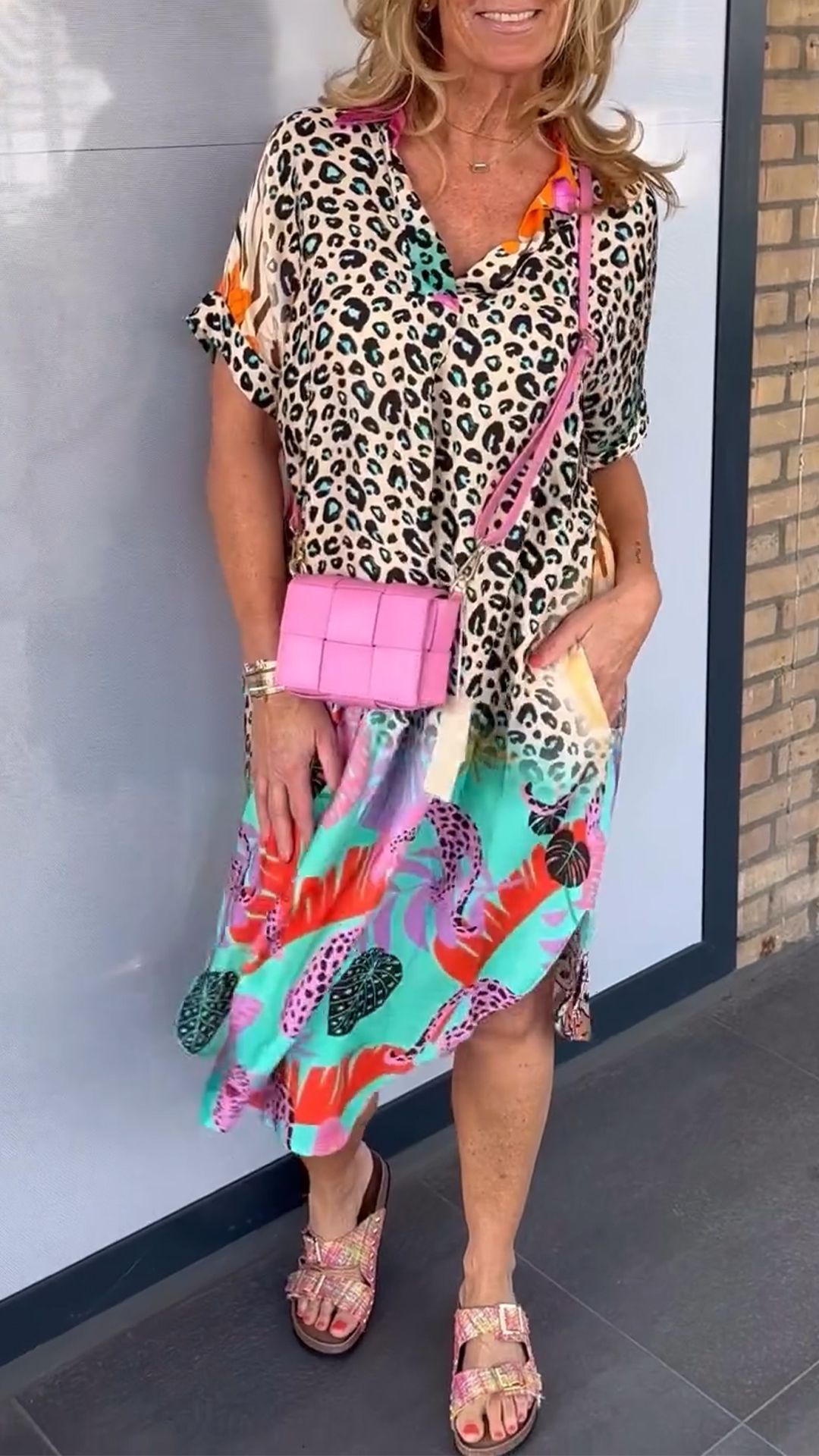 Ladies' Lapel Print Slit Loose Casual Dress