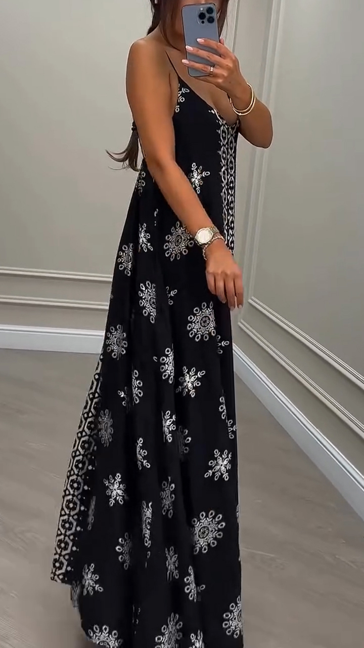 Ladies' Suspender Print Loose Casual Dress