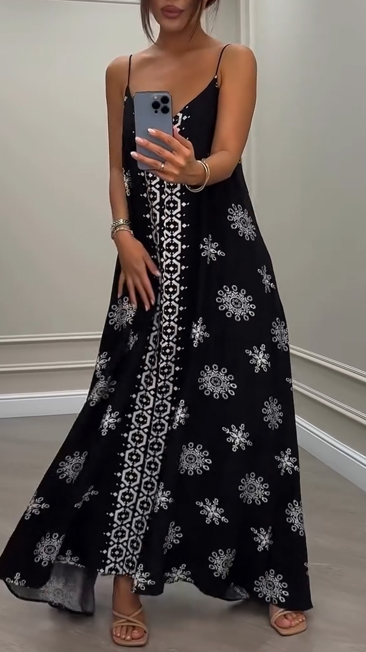 Ladies' Suspender Print Loose Casual Dress