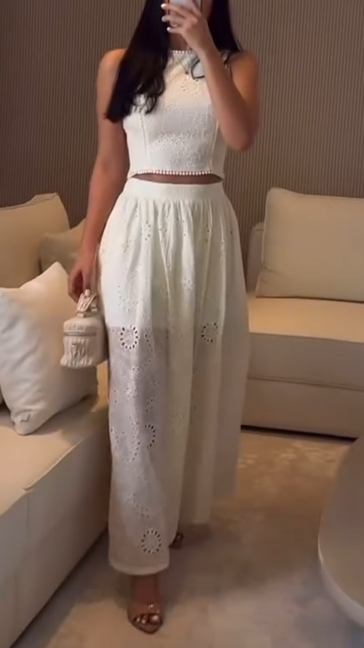 Ladies' Round Neck Printed Top+ Skirt Elegant Casual Set