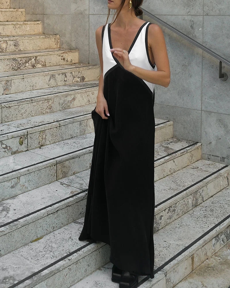 Ladies' V-neck Patchwork Casual Dress