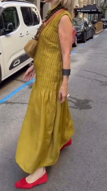 Ladies' Collar Pleated Patchwork Casual Dress