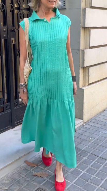 Ladies' Collar Pleated Patchwork Casual Dress