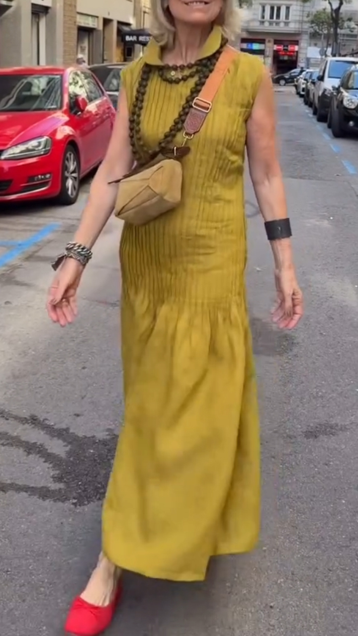 Ladies' Collar Pleated Patchwork Casual Dress