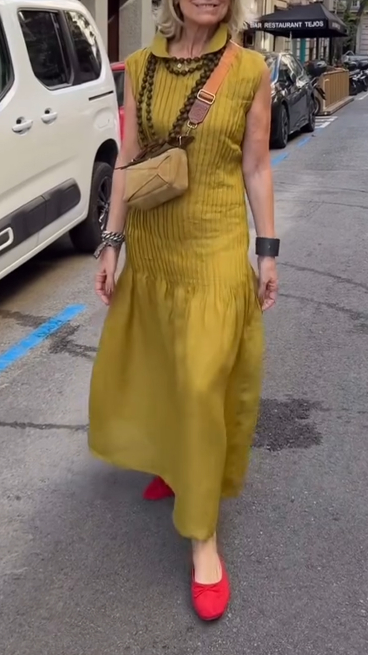 Ladies' Collar Pleated Patchwork Casual Dress