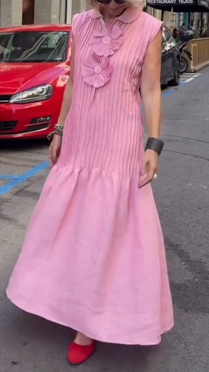 Ladies' Collar Pleated Patchwork Casual Dress