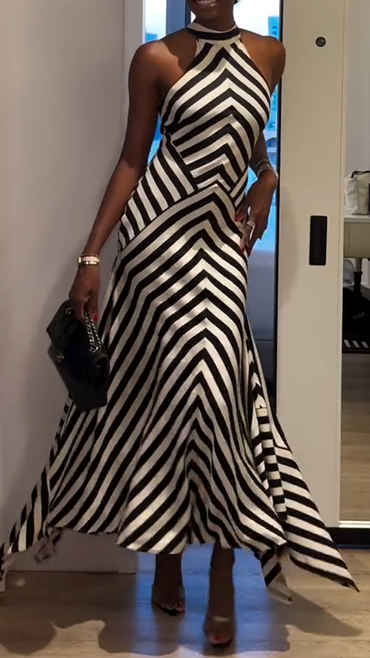 Ladies' Neck Hanging Striped Irregular Elegant Casual Dress