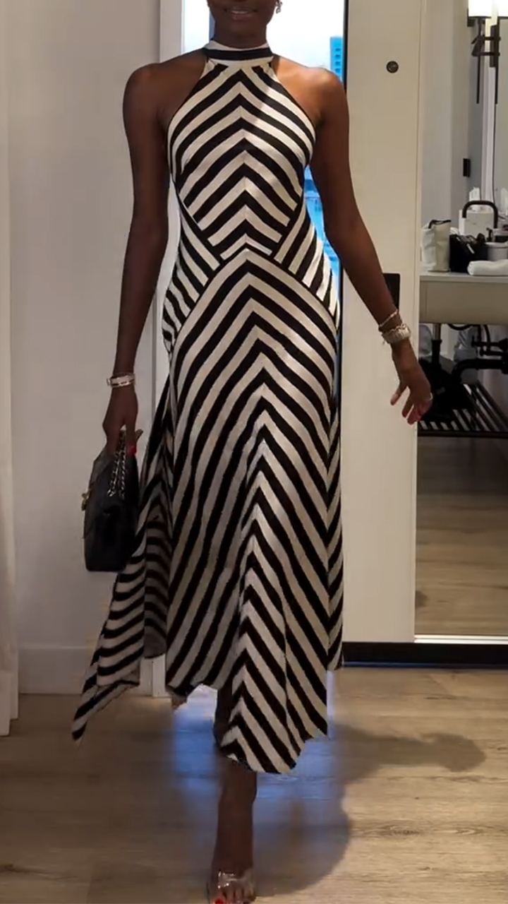 Ladies' Neck Hanging Striped Irregular Elegant Casual Dress