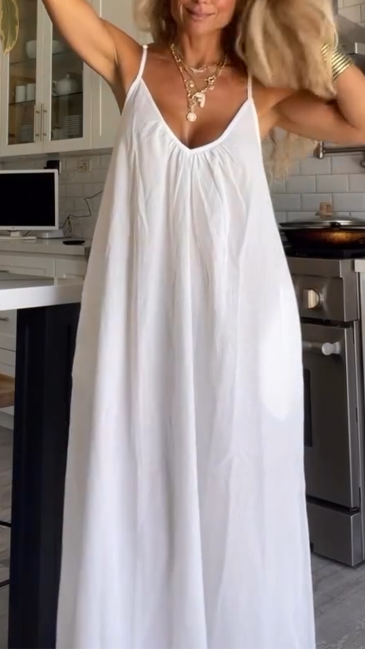 Ladies' Solid Color Hollow Casual Suspender Dress