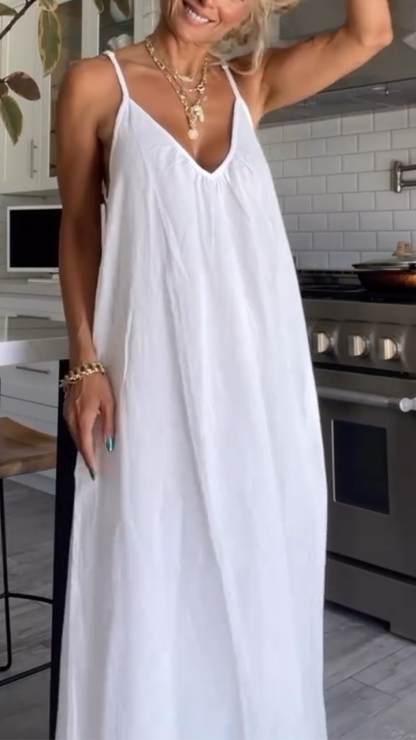 Ladies' Solid Color Hollow Casual Suspender Dress