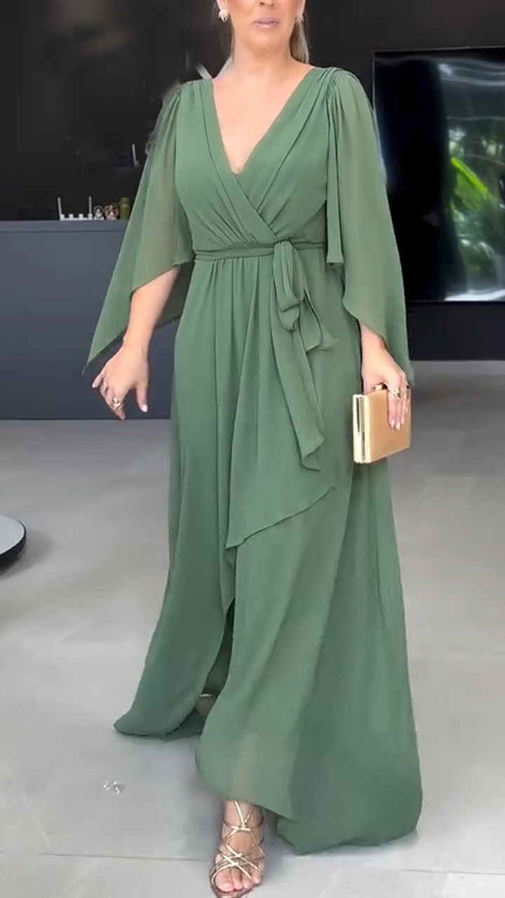 Ladies' V-neck Irregular Solid Color Hollow Out Casual Temperament Dress