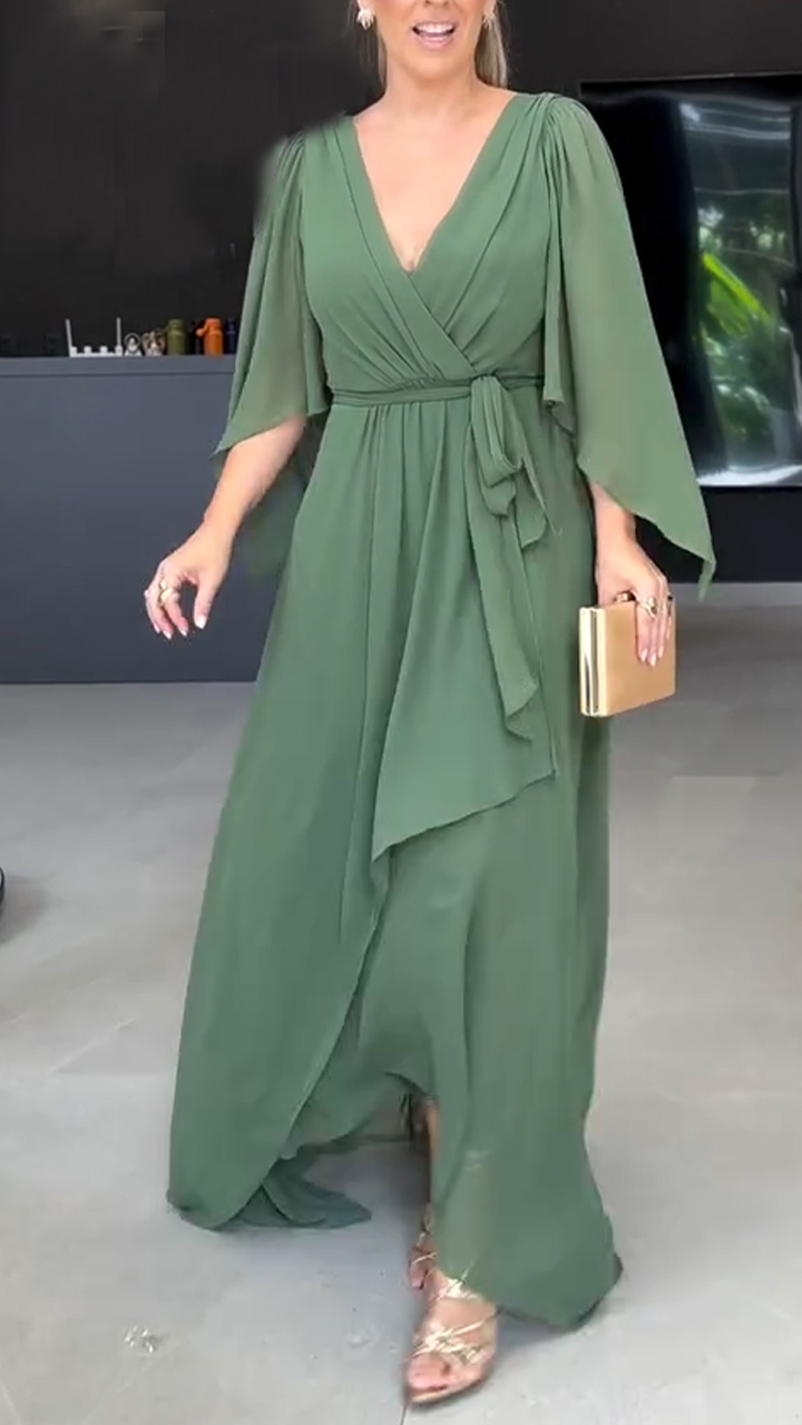 Ladies' V-neck Irregular Solid Color Hollow Out Casual Temperament Dress