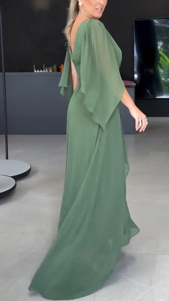 Ladies' V-neck Irregular Solid Color Hollow Out Casual Temperament Dress